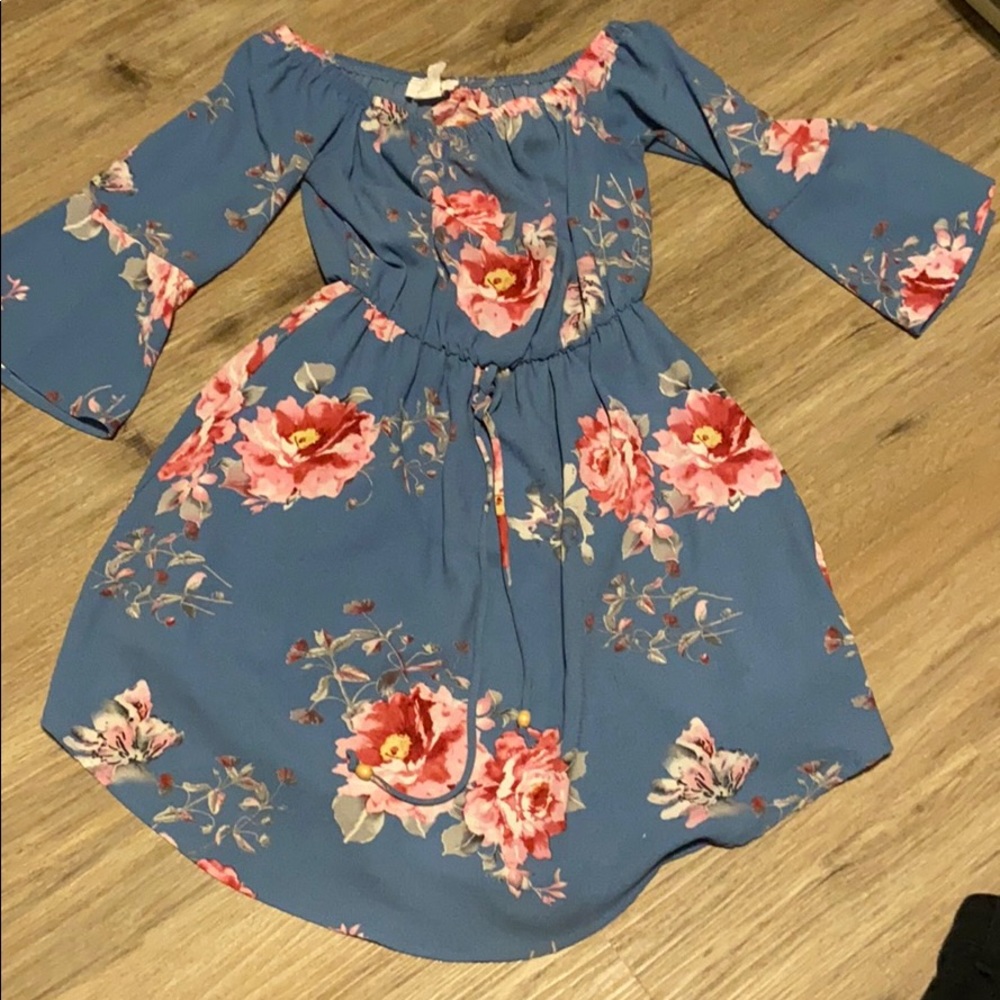 Allie rose blue dress with pink floral design
